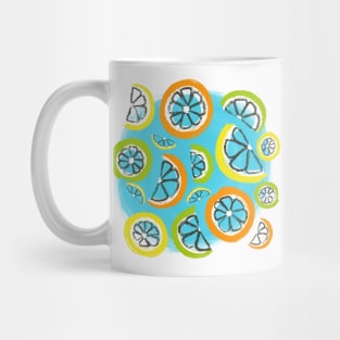 Refreshing orange, lemon, and lime slices on a sky blue painted circle Mug